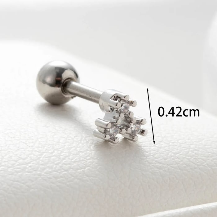 1 Piece Simple Series Titanium Steel Silver Color Zircon Women's Stud Earrings 